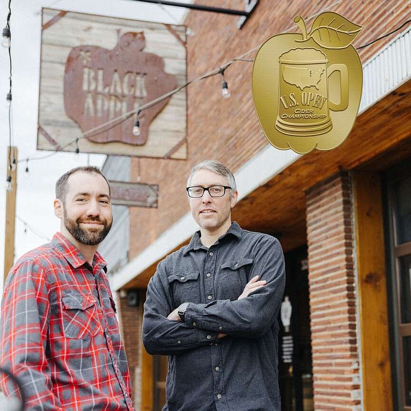 Co-founders of Black Apple Hard Cider Leo Orphin and Trey Holt stand outside the cidery. Black Apple ranked in the top 10 at the 2023 U.S. Open Cider Championship Cup. (Courtesy Photo/Black Apple Cider)