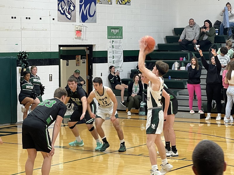 North Callaway's Isiah Craighead shoots a free throw against Silex Friday at North Callaway High School in Kingdom City. Craighead recorded the Thunderbirds' first double-double this season, tallying 13 points (went 4-8 from the free-throw line) and 11 rebounds. (Robby Campbell/Fulton Sun)