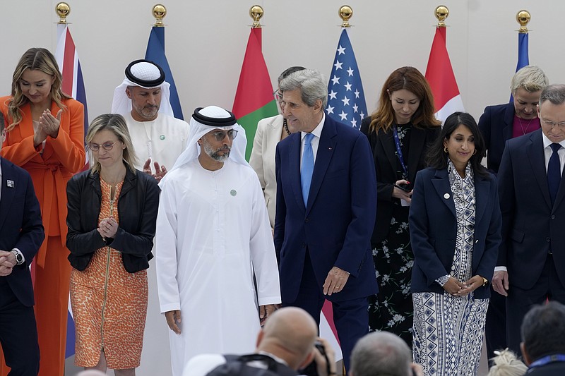 John Kerry, U.S. Special Presidential Envoy for Climate, center right, attends an event in support of tripling global nuclear capacity by 2050 at the COP28 U.N. Climate Summit, Saturday, Dec. 2, 2023, in Dubai, United Arab Emirates. (AP Photo/Peter Dejong)