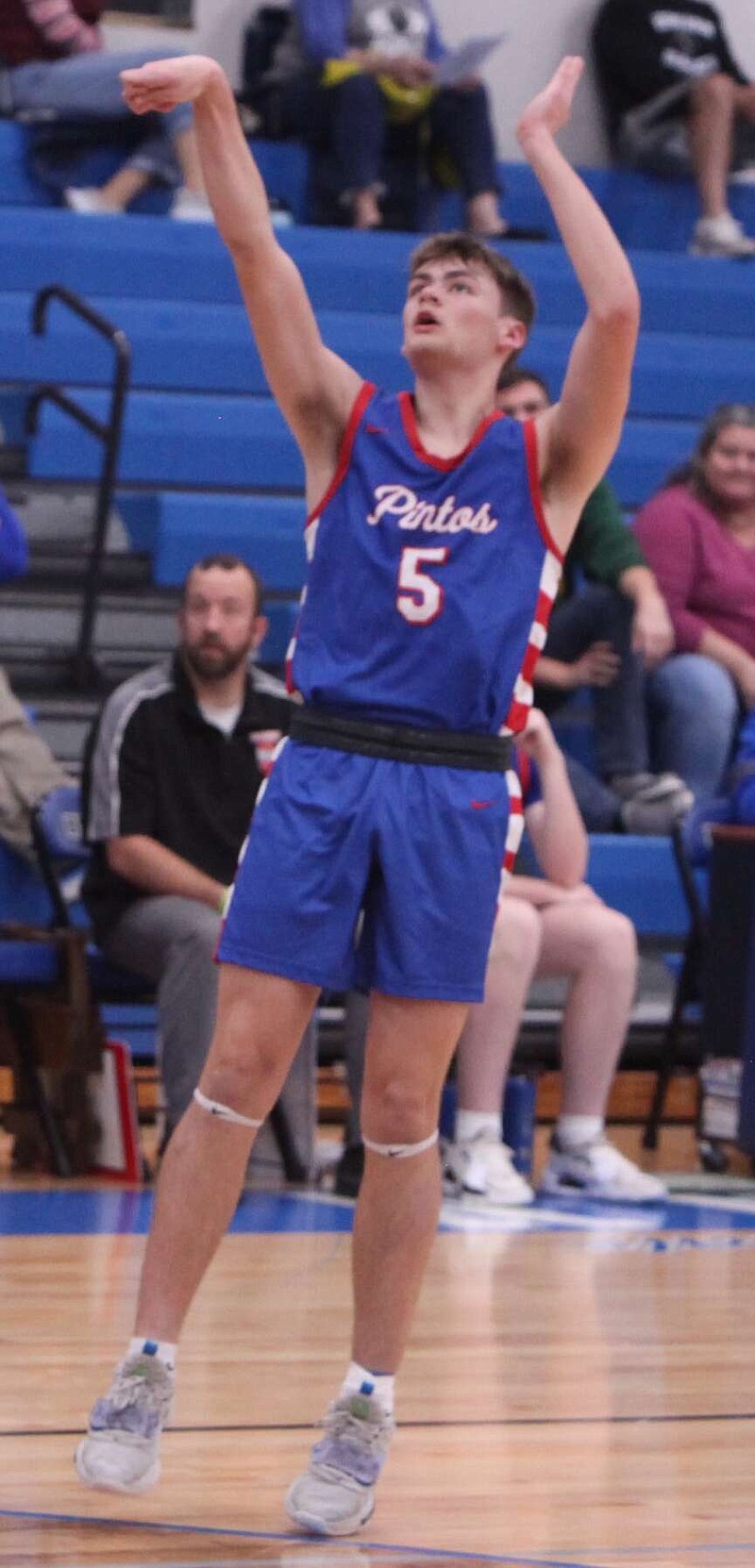 (Democrat photo/Evan Holmes)
Guard Chase Trimble had eight points off the bench for the Pintos against Hermann on Friday night.