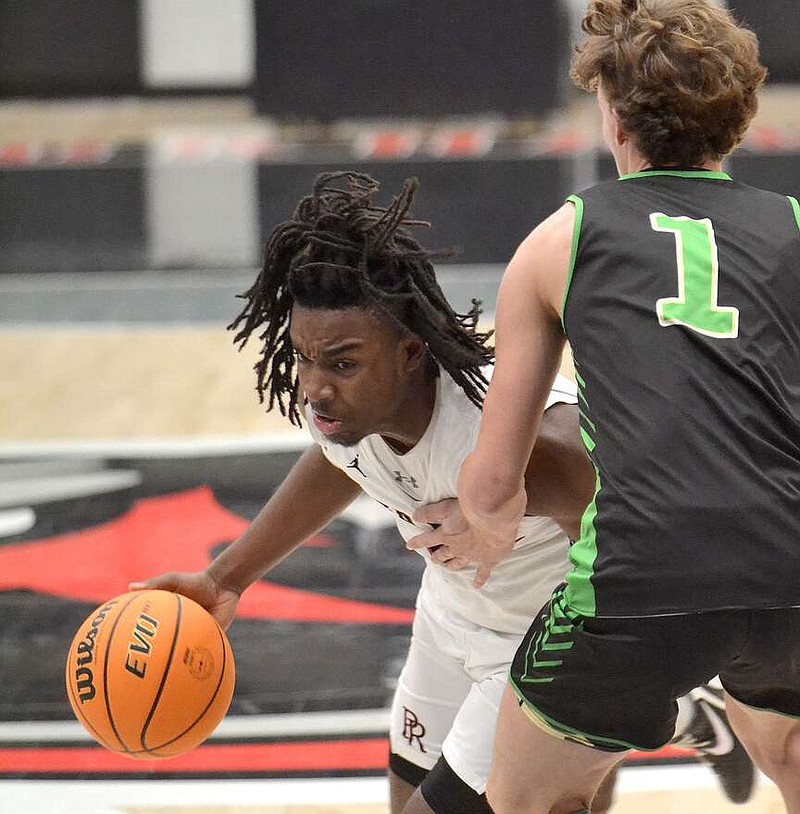 Annette Beard/Pea Ridge TIMES
Pea Ridge Blackhawk junior Zion Whitmore, No. 5, intensely drives toward the goal in the championship game against the Greene County Tech Golden Eagles Saturday afternoon. For more photographs, go to the PRT gallery at https://tnebc.nwaonline.com/photos/.