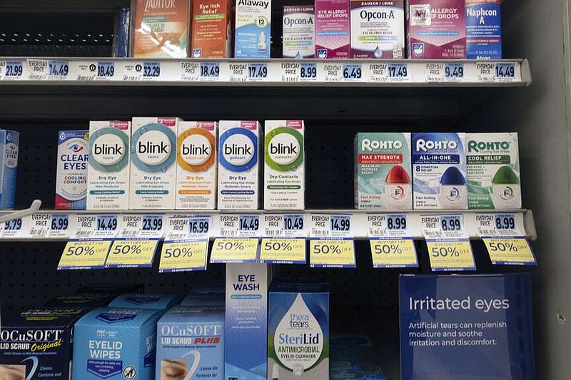 A selection of eye drops line a shelf at a pharmacy in Los Angeles on Tuesday, Dec. 12, 2023. A series of recalls involving over-the-counter drops is drawing new attention to just how little U.S. officials know about the conditions at manufacturing plants on the other side of the world and the limited tools they have to force products off the market when there's a problem. (AP Photo/Richard Vogel)