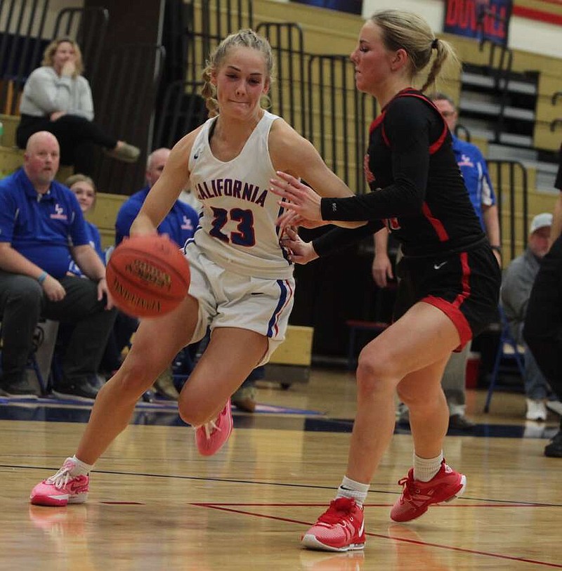 (Democrat photo/Evan Holmes)
Kierstyn Lawson led California with 16 points, four assists, two steals and two rebounds in their win over Southern Boone on Dec. 12.