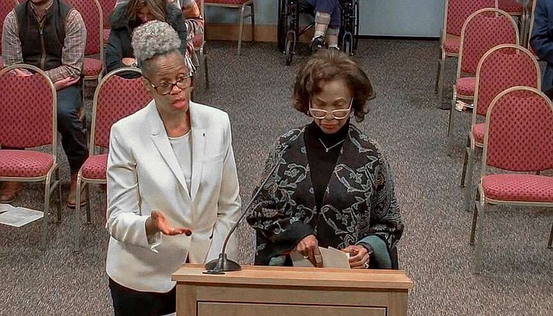 Hot Springs Housing Authority Executive Director Nadine Jarmon, left, and Housing Authority Board of Commissioners Chair Joyce Craft address the Hot Springs Board of Directors Tuesday. (Image from video on city's YouTube channel)