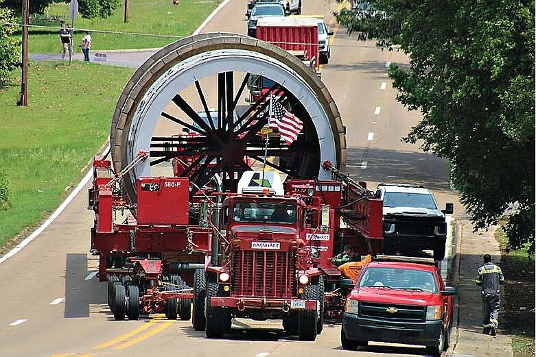 A massive kiln furnace sits on Fairview Avenue on Friday, May 12, on its way to Gum Springs.
 Photo By: Michael Hanich