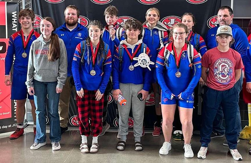 (Photo submitted by Lance Fulks)
California wrestling won a season-high seven medals (3 first place, 1 second place and 3 third place) at the Steve Johnson Wrestling Tournament in Jefferson City on Saturday.