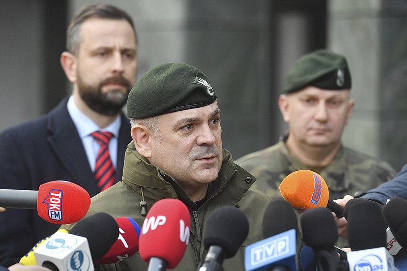 Chief of Poland's armed forces Gen. Wieslaw Kukula tells to the media that everything indicates that a Russian missile intruded in eastern Poland's airspace and left after a short time, following a national security meeting over the incident in Warsaw, Poland, Friday, Dec. 29, 2023. (AP Photo)