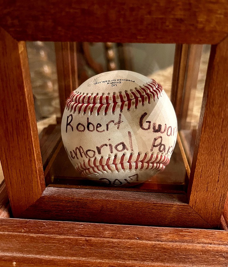Submitted photo
An encased baseball thrown out by Dale Hedrick at the Robert Gwartney Jr. Park in Kilgore, Texas, at the opening of the 2017 season has now been sent to a relative of the 12-year-old baseball player killed in a tragic automobile accident in 1966..