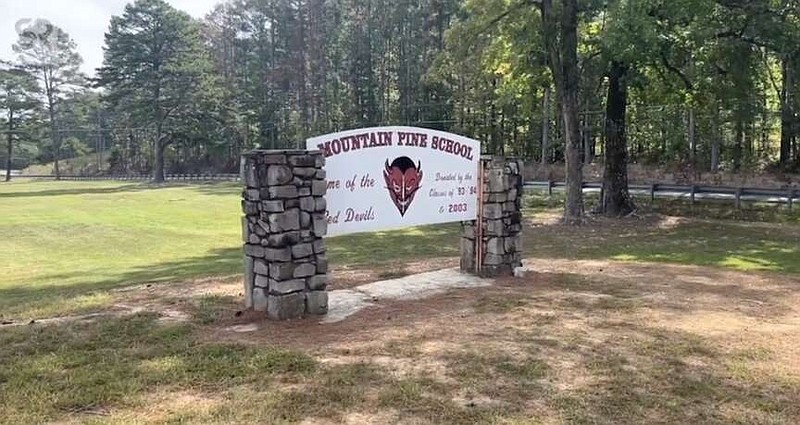 The Mountain Pine School District sign as seen near the school's entrance on Sept. 26, 2023. (The Sentinel-Record/Brandon Smith/File)