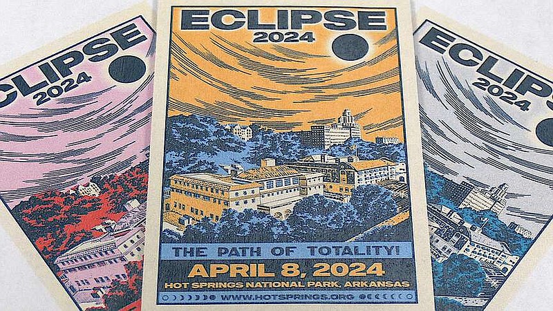 A promotional image by Visit Hot Springs shows three posters publicizing the solar eclipse. (The Sentinel-Record/Donald Cross/File)