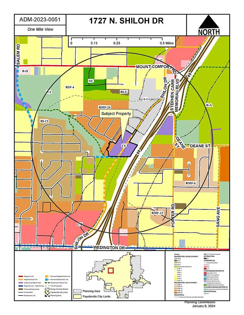 A map shows the location of the planned Junction at Shiloh multifamily development in Fayetteville. The city's Planning Commission on Monday considered a resident appeal associated with the project. 
(Courtesy Image/Fayetteville)