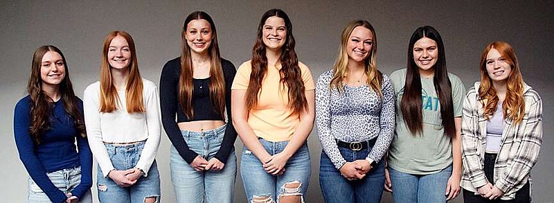 Randy Moll/Westside Eagle Observer
Gentry seniors Emma Tevebaugh (left), Destiny Reinhardt, Shelby Still, Reese Hester, Kaitlyn Caswell, Brynn Cordeiro, and Zoey Harris will be contending for the queen's title at homecoming ceremonies at 5:15 p.m. on Friday, Jan. 19, at Gentry High School.