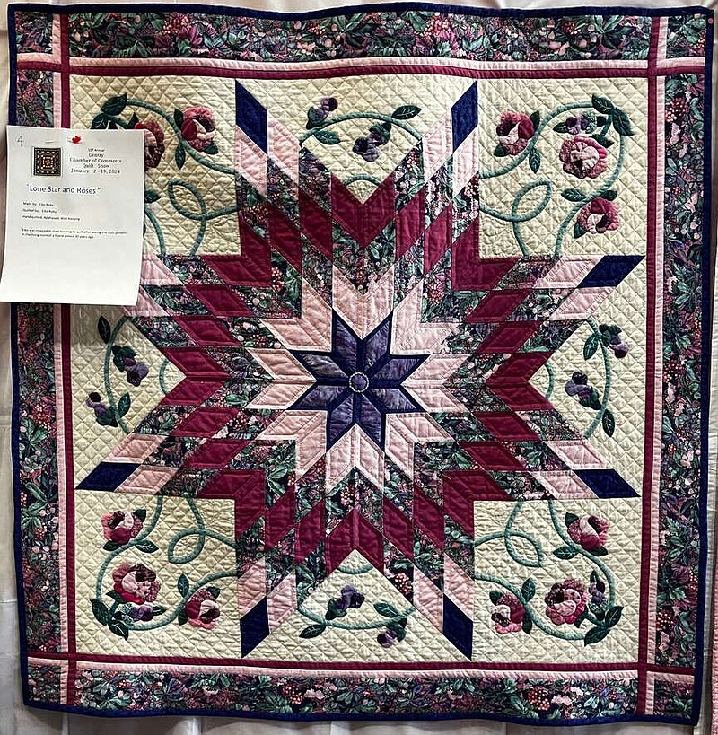 Randy Moll/Westside Eagle Observer
The Lone Star and Roses quilt, made and quilted by Eiko Roby, won in the best small quilt category at the Gentry Quilt Show, which is ongoing this week at the Gentry Public Library.