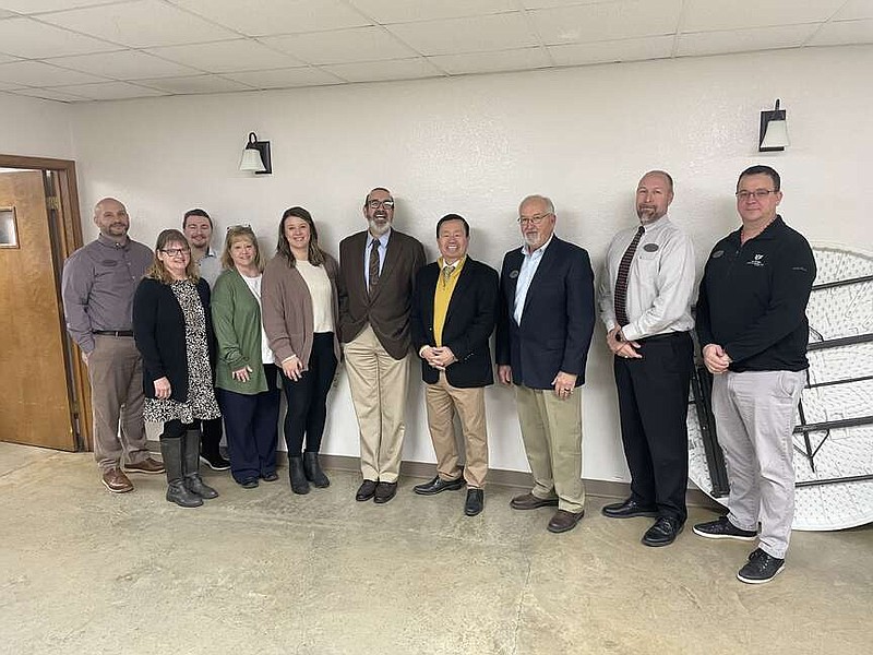 Democrat photo/Kaden Quinn: 
Board members of Leadership Moniteau County stand ready to learn more about "leadership in education" from, center, Vice Chancellor for University of Missouri Extension and Engagement Chad Higgins and University of Missouri System President Dr. Mun Choi.