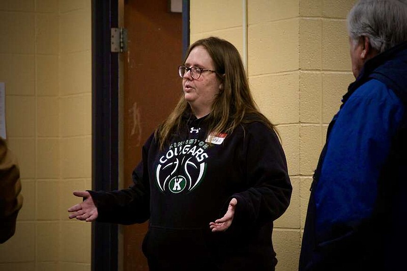Alexa Pfeiffer/News Tribune photo: 
Sarah Hamilton, Chair for Jefferson City Room at the Inn, welcomes community members to the shelter Saturday afternoon, Jan. 20, 2024, for an open house. Guests had the chance to see the space and talk to current volunteers about the shelter.