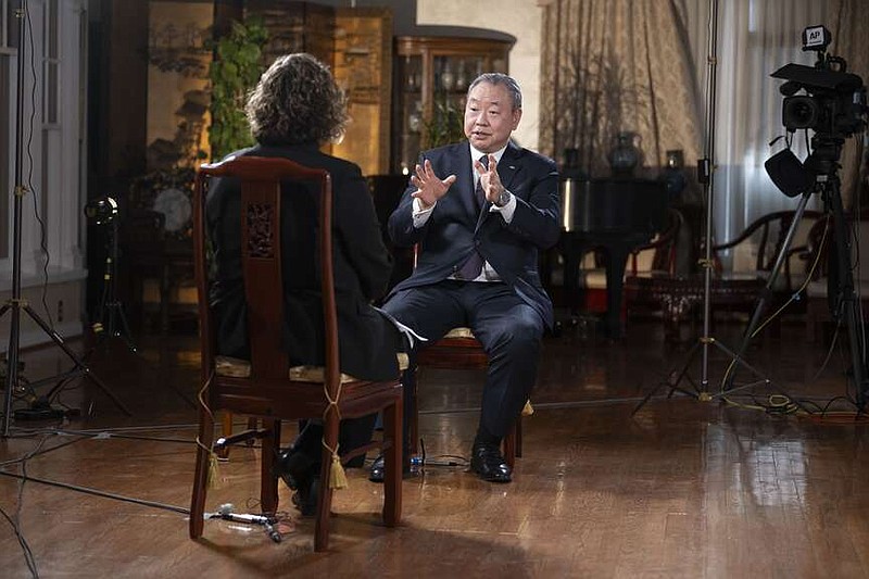 Taiwan's top diplomat in Washington, Alexander Tah-Ray Yui, speaks during an interview with The Associated Press on Thursday, Jan. 18, 2024 in Washington. (AP Photo/Kevin Wolf)
