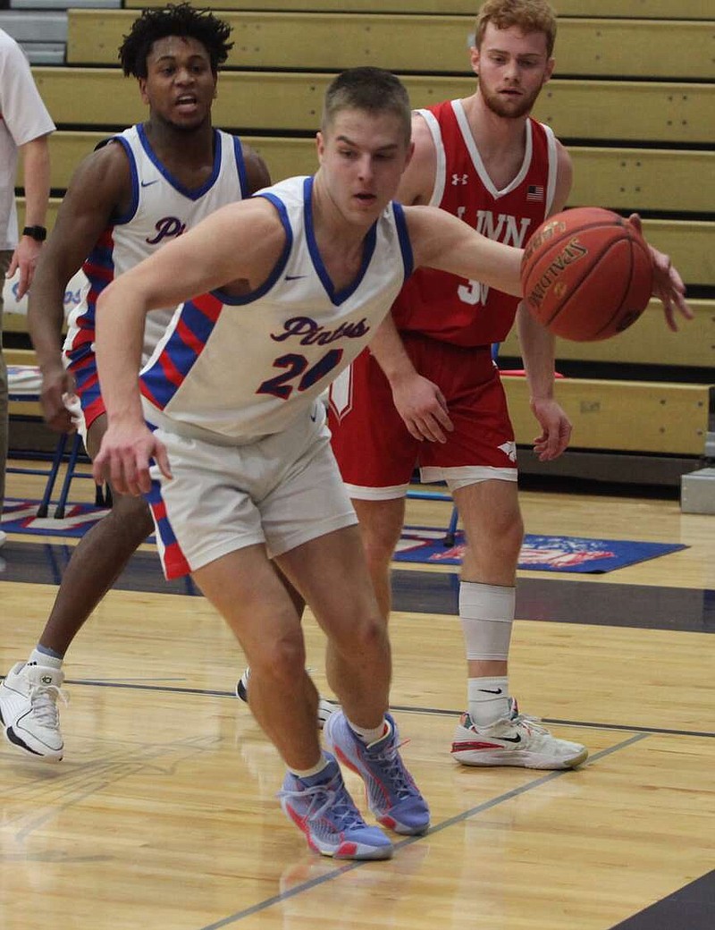 (Democrat photo/Evan Holmes)
Guard Gavin Porter makes an inbounds steal and drives for a score in California's win over Linn. Porter had 15 points, four rebounds, three steals, two assists and a block in the game.