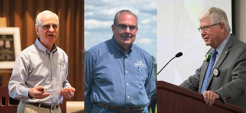 Fred Bourland, Charles Looney and Mark Cochran are all to be inducted into the Arkansas Agriculture Hall of Fame in 2024. All have Division of Agriculture connections. (Special to The Commercial/University of Arkansas System Division of Agriculture photo)