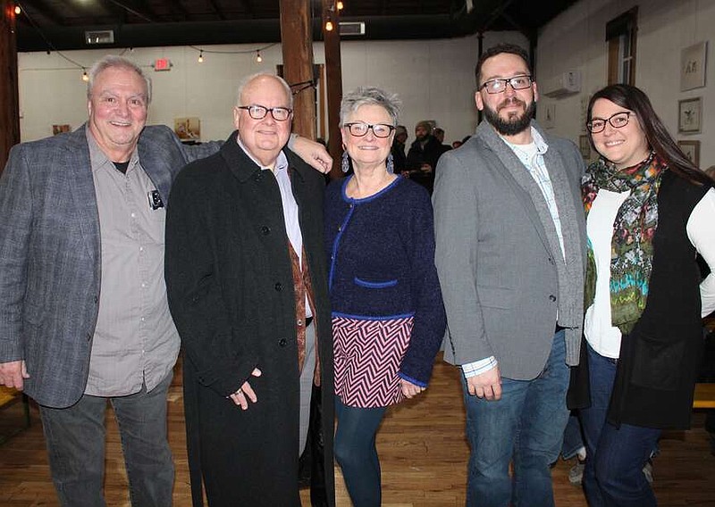 Robert Mayfield (from left); APT Artistic Director Ed McClure and wife Kathy, and Alan and Jayme Coney gather at the season 39 SeasonLeaks! afterparty on Jan. 19 at Ozark Beer Company in Rogers. 
(NWA Democrat-Gazette/Carin Schoppmeyer)