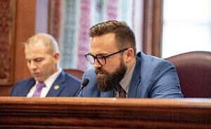 Annelise Hanshaw/Missouri Independent photo: 
State Sen. Nick Schroer, R-O'Fallon, expresses his concerns about public school bathrooms Tuesday, Jan. 23, 2024, in the Missouri Senate Education and Workforce Development Committee meeting.