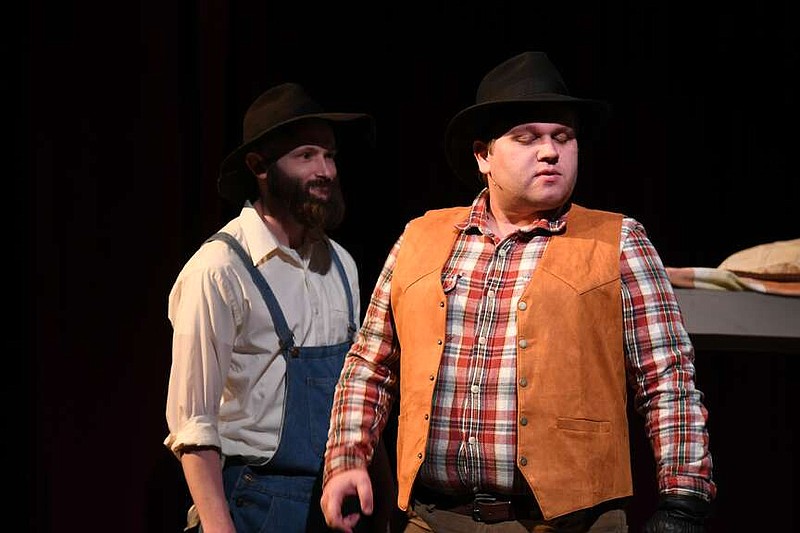 The cast for "Of Mice and Men" rehearses Thursday night. (The Sentinel-Record/Lance Brownfield)