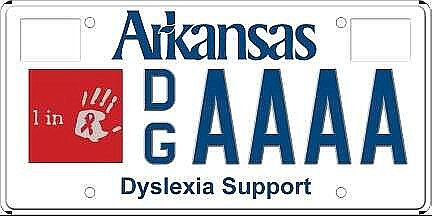 The dyslexia support specialty license plate costs $35. Arkansas Department of Finance and Administration