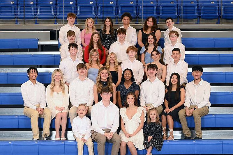 Rogers High School will celebrate Colors Day 2024 with a Coronation Ceremony at 10 a.m. Friday. That evening, the Mounties will host Bentonville West for their Colors Day basketball game. Members of the Colors Day Court are (bottom, left to right) Ball Bearer Everett Able, King Rex Krout, Queen Callie Wooldridge, Crown Bearer Kai Hahn Seniors Escort Chris Terry, Senior Maid Ashten Holloway, Senior Escort Jansen Garner, Senior Maid Avery Ingling, Senior Maid Dionna Flemming, Senior Escort Gaven Acosta, Senior Maid Abril Almaraz, Senior Escort Ricky Regalado Juniors Escort Mason Hill, Junior Maid Addie Iten, Junior Maid Ainsley Biggs, Junior Escort Dylan Laughton, Junior Maid Leah Marshall, Junior Escort Abraham Martinez Sophomore Escort Brooks Hummel, Sophomore Maid Lizzie Carnes, Sophomore Escort Caleb Miser, Sophomore Maid Delaney Smith, Sophomore Escort Gus Krout Freshman Escort Jackson Bahr, Freshman Maid Emma McClure, Freshman Maid Deja Martinez, Freshman Escort Leshaun Gochett, Freshman Maid Molly Davies, Freshman Escort Carter Burroughs Not pictured is Lyka Redoblado.

(Courtesy Photo)