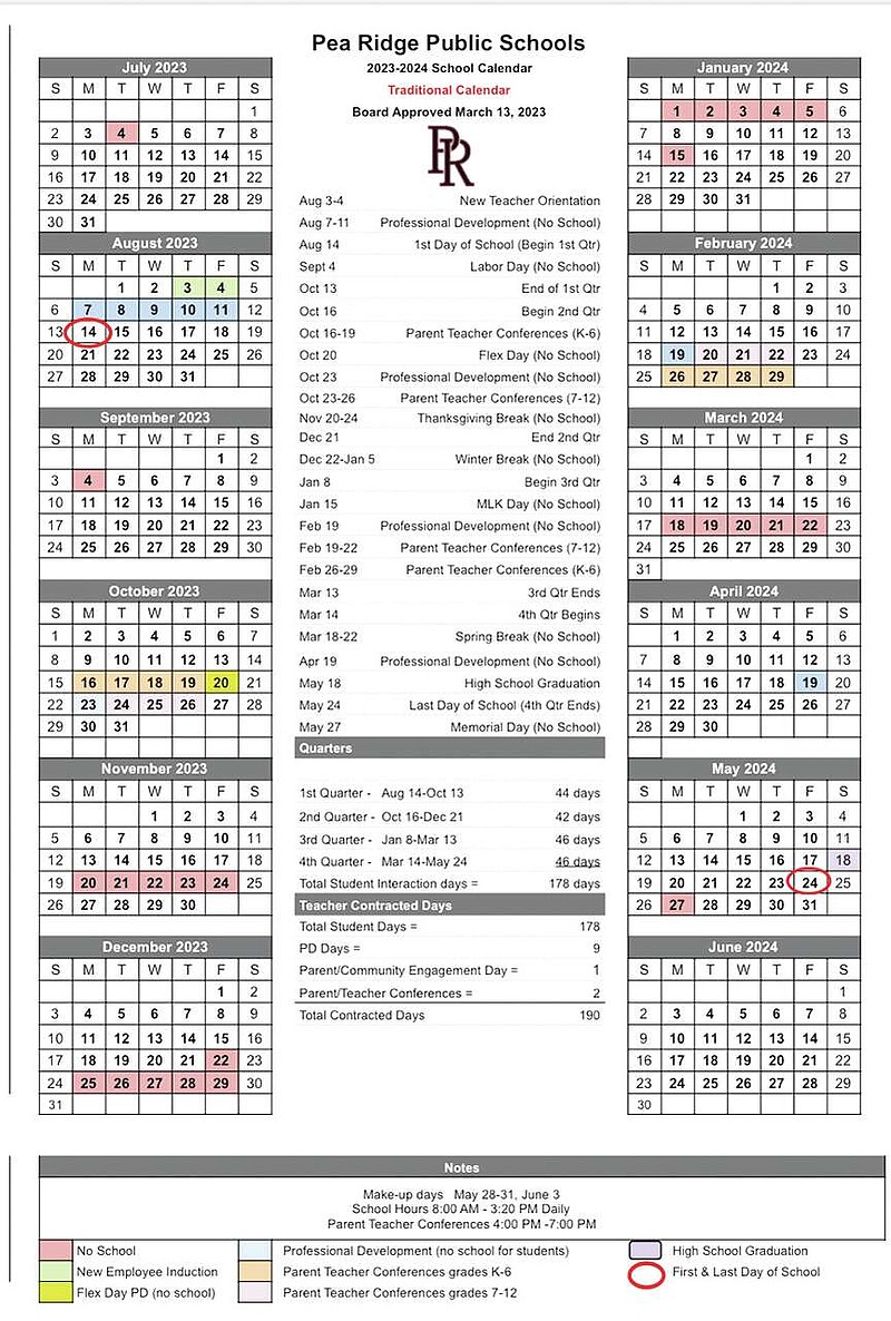 Pea Ridge School District calendar 2023-2024 | Pea Ridge Times