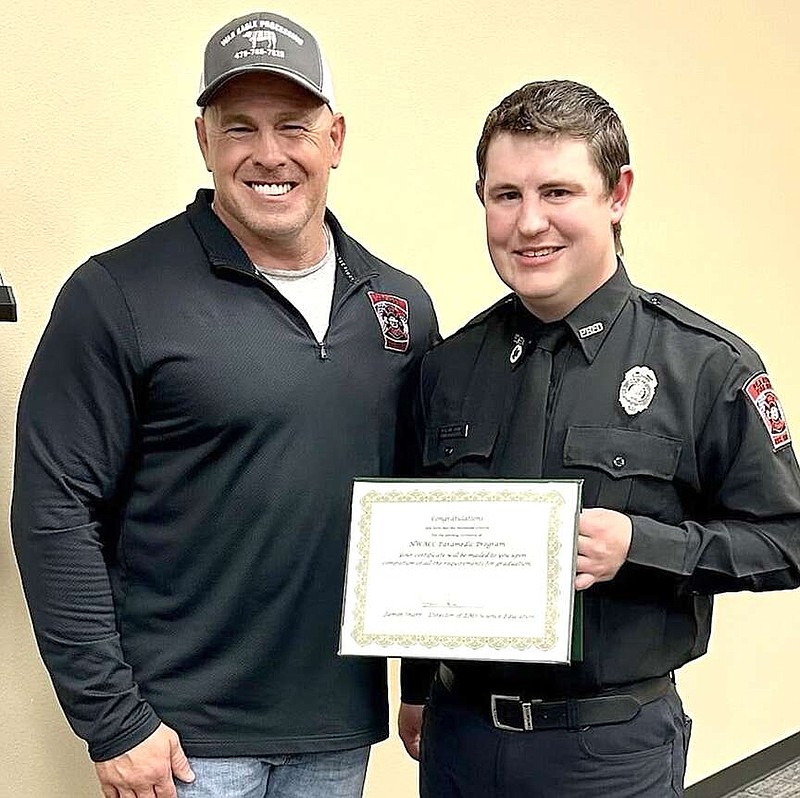 Courtesy photograph
Fire Chief Clint Bowen with firefighter/paramedic Dylan Jump, the first Pea Ridge Fire Department funded paramedic student.