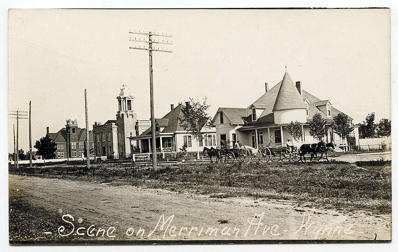 Wynne, circa 1910: Merriman Ave. has long been the main street for the Cross County seat. Here, the old dirt road (named for early settler B.B. Merryman, though spelled differently) is lined with large homes, the Cross County Court House, and the High School in the distance. The court house was replaced by one erected in 1969.

Send questions or comments to Arkansas Postcard Past, P.O. Box 2221, Little Rock, AR 72203