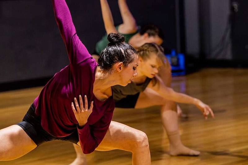 Dancers Lily Hill (front), Grace Cracchiolo and Lacey Tisdale perform at a previous NWA Movement Hub event. (Courtesy Photo)