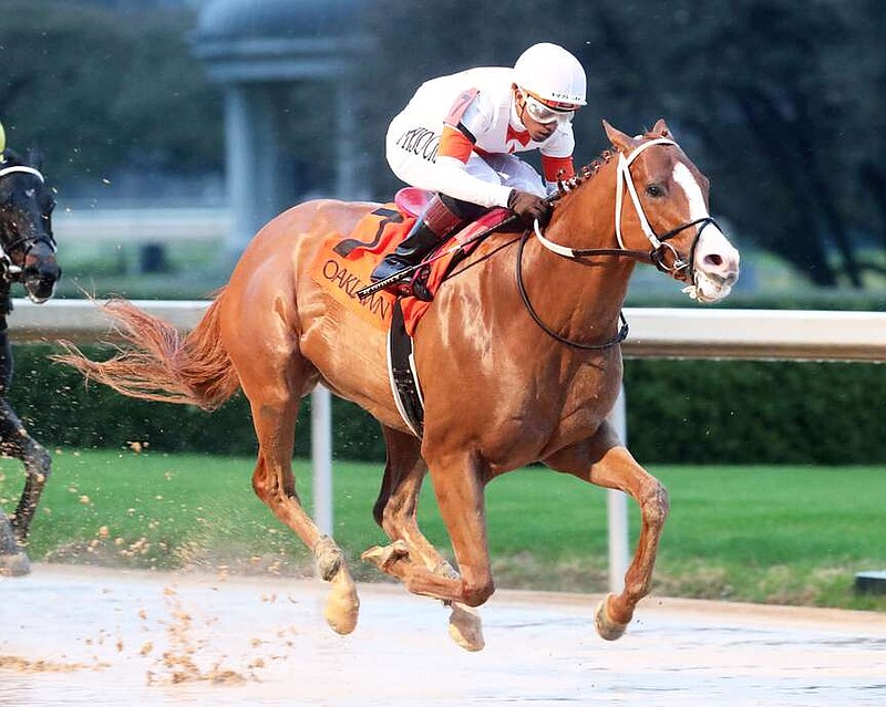 Valentine Candy, with Ricardo Santana Jr. aboard, won Saturday’s Ozark Stakes at Oaklawn Racing Casino Resort in Hot Springs in a time of 1 minute, 10.32 seconds.
(Photo courtesy Oaklawn/Coady Media)