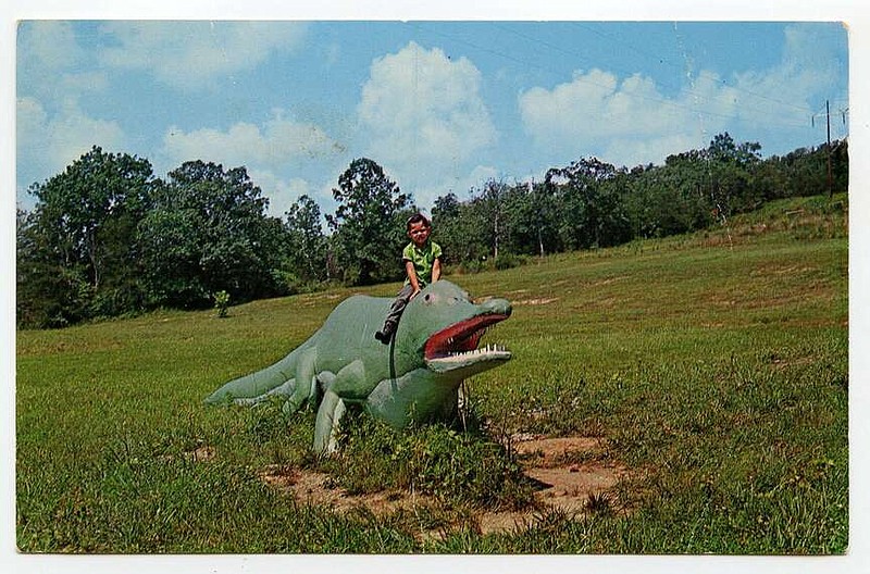 Eureka Springs, circa 1965: John Agar's Land of Kong theme park opened near Beaver Lake Dam in the early 1960's, home to more than 100 concrete prehistoric creatures such as the shown: Phytosaur. The theme park closed in 2005, its dinosaurs deteriorating and being reclaimed by the forest.

Send questions or comments to Arkansas Postcard Past, P.O. Box 2221, Little Rock, AR 72203