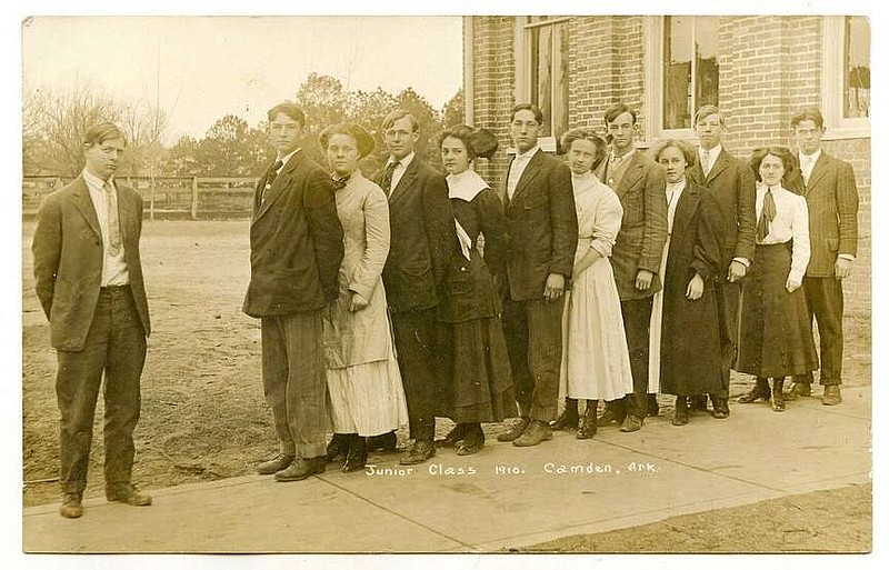 Camden, circa 1910: The Junior Class of Camden High lined up on the walk outside their school for this photo, wearing perhaps their best outfits. The average length of the school year in 1910 was 107 days, with the state spending an average of $12 per student for the year.

Send questions or comments to Arkansas Postcard Past, P.O. Box 2221, Little Rock, AR 72203