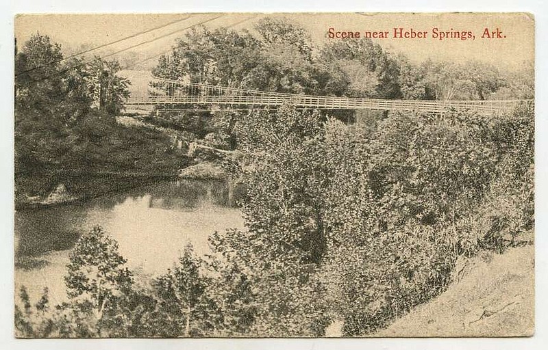 Heber Springs, circa 1915: The suspension bridge, spanning more than 200 feet over the Little Red River, was built in 1912. It closed to traffic in 1972 but remained popular with pedestrians. In 1989, an estimated 40 members of a church group were on the bridge and began swinging it from side to side causing it to collapse, killing five and injuring a number of others.

Send questions or comments to Arkansas Postcard Past, P.O. Box 2221, Little Rock, AR 72203
