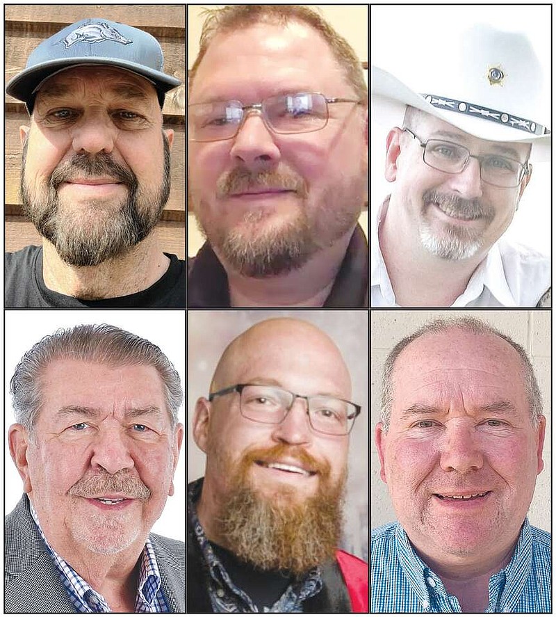 Candidates for Crawford County Justice of the Peace positions are seen in this combination image. They are Lloyd Cole (clockwise from top left), Quincy Cook, Jonathon Baker, John Carl Hendrick, Buddy Herring and Steven Johnson.