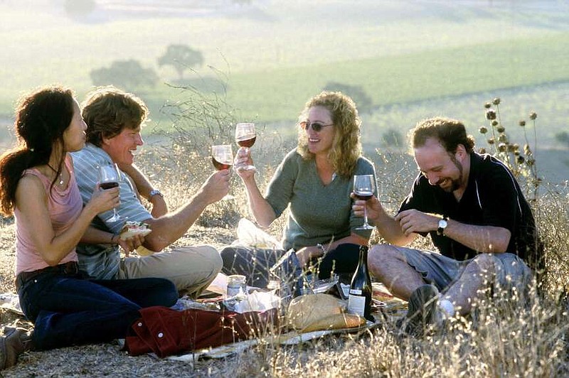 Sandra Oh, Thomas Haden Church, Virgina Madzsen and Paul Giamatti in Alexander Payne's 2004 film “Sideways,” which tanked Merlot sales and gave Pinot Noir a huge boost.