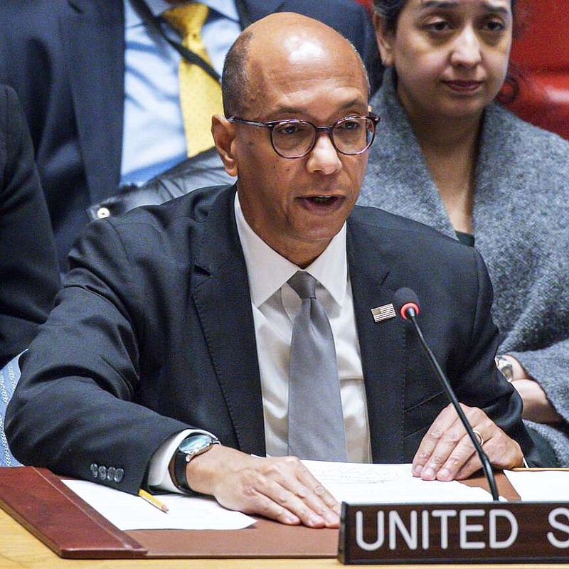 Robert Wood, deputy permanent representative of the United States, to the United Nations speaks to delegates during a security council meeting at the United Nations Headquarters, Monday, Jan. 22, 2024. (AP Photo/Eduardo Munoz Alvarez)