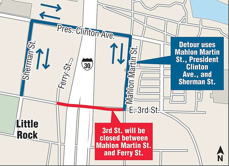 A section of Third Street in downtown Little Rock will be fully closed this weekend due to continued work on the 30 Crossing project. (Arkansas Democrat-Gazette)