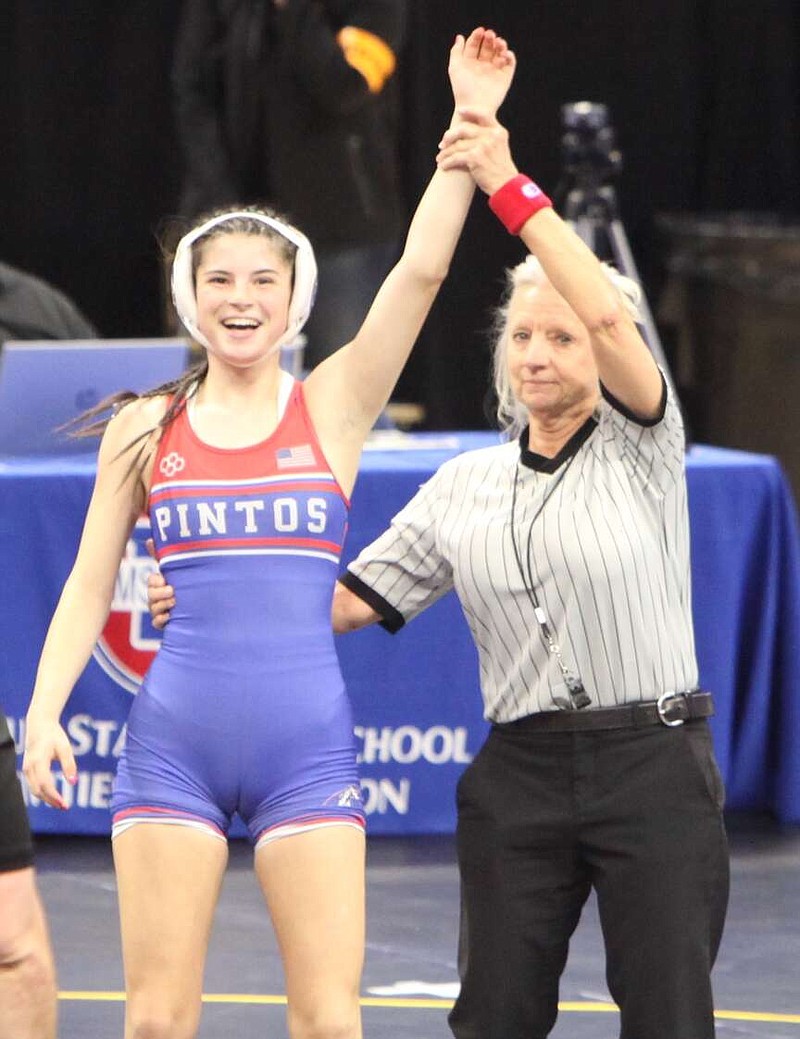 (Democrat photo/Evan Holmes)
Camryn Wingate went 2-2 at the Class 1 Girls Wrestling State Championships and finished her senior season with a record 44-11.