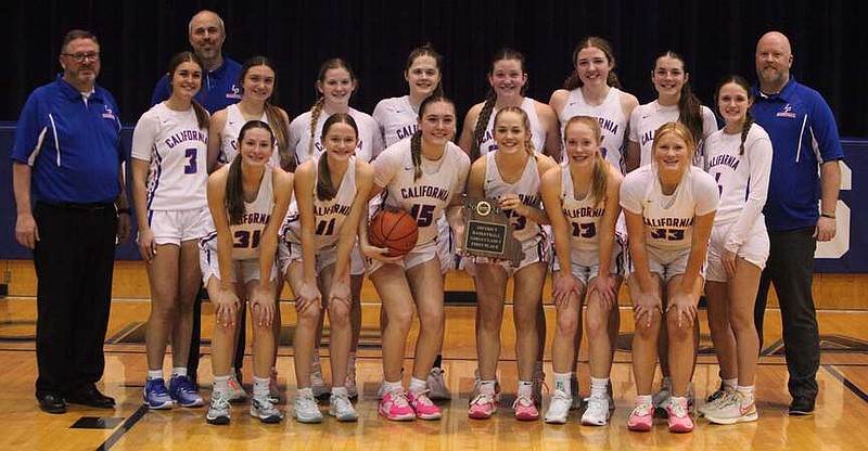 (Democrat photo/Evan Holmes)
California Lady Pintos basketball defeated Cole Camp and Stover to win the Class 3 District 8 Championship in Cole Camp.