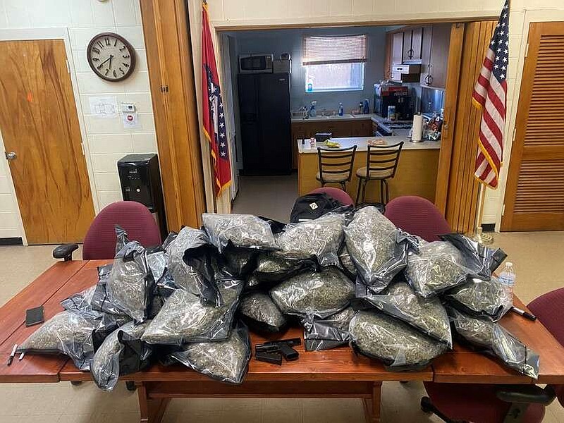 Six recent traffic stops by Arkansas State Police resulted in the seizure of 824 pounds of illegal marijuana, 2,638 pounds of illegal marijuana products, and multiple weapons. (Courtesy of the Arkansas State Police)