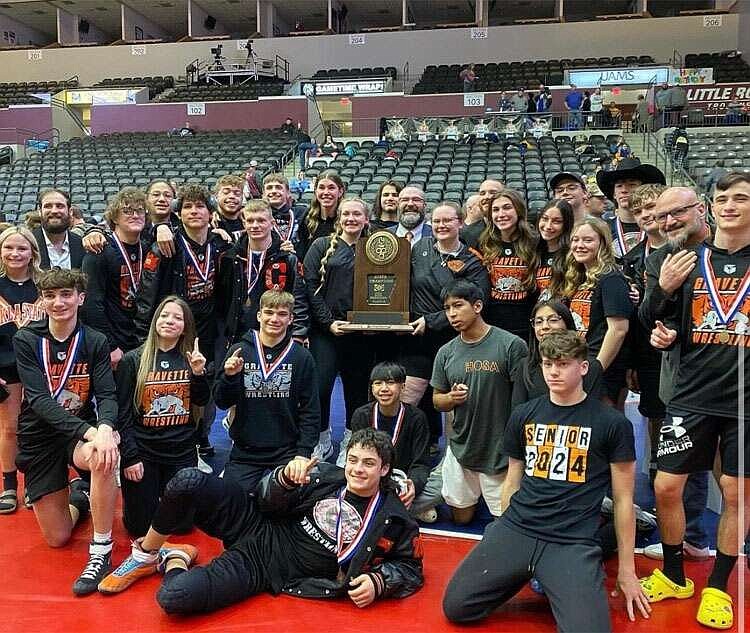 Submitted photo
The Gravette High School boys' wrestling team took first-place in the state tournament held in Little Rock on Feb. 23-24.