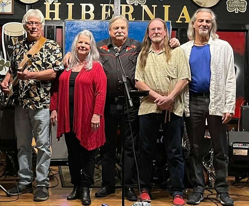 The Arkadelics take the stage from 7-10 p.m. Friday at Hibernia Irish Tavern in Little Rock. Band members are Bob Wagnon (from left), Karen Harris, Wightman Harris, Steve Braud and Dan Sokoloski. Lance Womack is not pictured. (Special to the Democrat-Gazette)