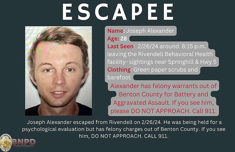 This image from the Benton Police Department provides information about the escapee. (Benton Police Department)