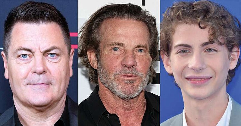 A movie being filmed in Northwest Arkansas is called “Sovereign” and will star Nick Offerman (from left), Dennis Quaid and Jacob Tremblay. It is described as a “true crime thriller” and scheduled to be released in theaters in late 2024.
(File Photos/Invision/AP)