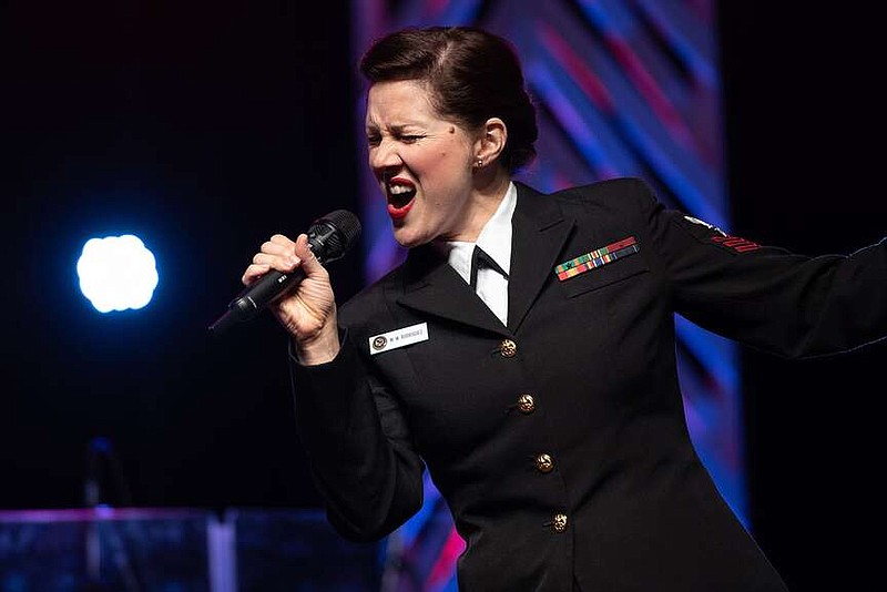 CLEVELAND, Tenn. (March 20, 2019) Musician 1st Class Maia Rodriguez, from Cleveland, Ohio, performs with the U.S. Navy Band Sea Chanters chorus at Lee University in Cleveland, Tenn. The group performed in 18 cities in nine states, connecting Americans to their Navy. (U.S. Navy photo by Senior Chief Musician Adam Grimm/Released)