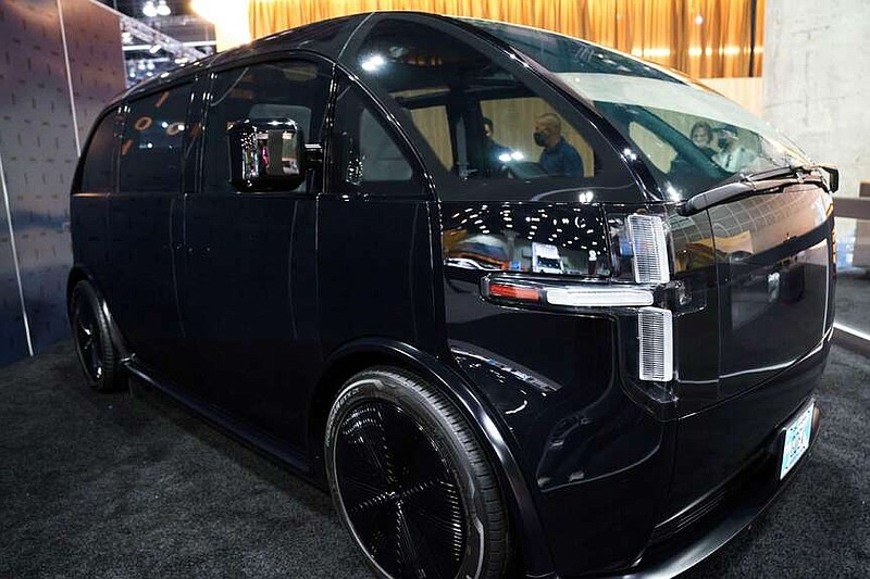 A Canoo prototype electric van on display in Los Angeles. (Bloomberg/Bing Guan)