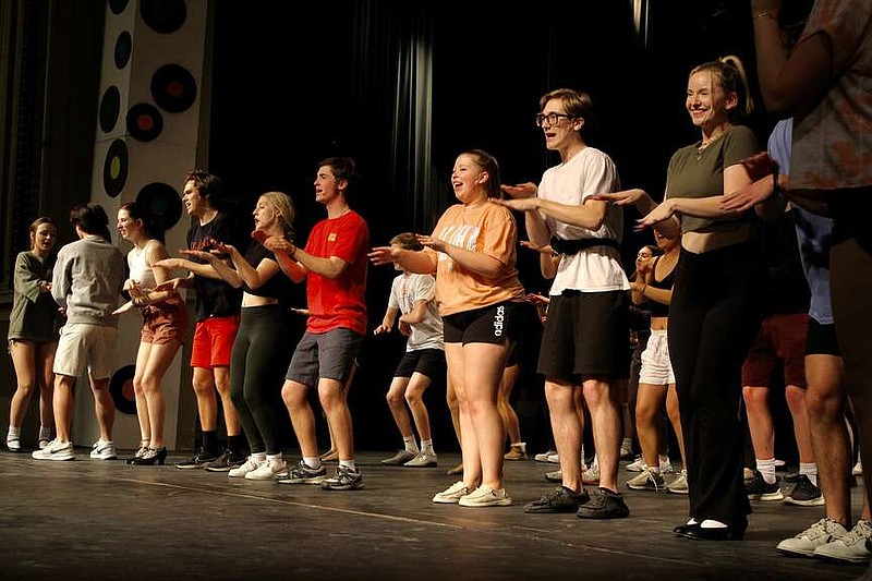 Alexa Pfeiffer/News Tribune photo: 
The cast of Helias Catholic High School's production of "Grease" performs the song "Hand Jive" during rehearsal Tuesday, March 5, 2024, at the Miller Performing Arts Center. The show will run from March 15-17.