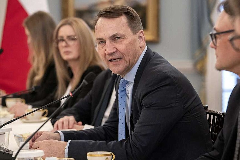 Polish Foreign Minister Radoslaw Sikorski speaks while meeting with Secretary of State Antony Blinken, not pictured, Monday, Feb. 26, 2024, at the State Department in Washington. (AP Photo/Jacquelyn Martin)